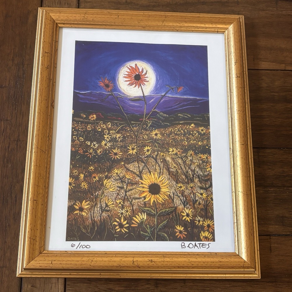 William B. Oates Chalk Works Signed 6/100 Ltd Framed Art Print Sunflowers 10x13"